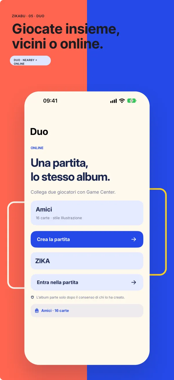 Partita Duo online in Zikabu tramite Game Center